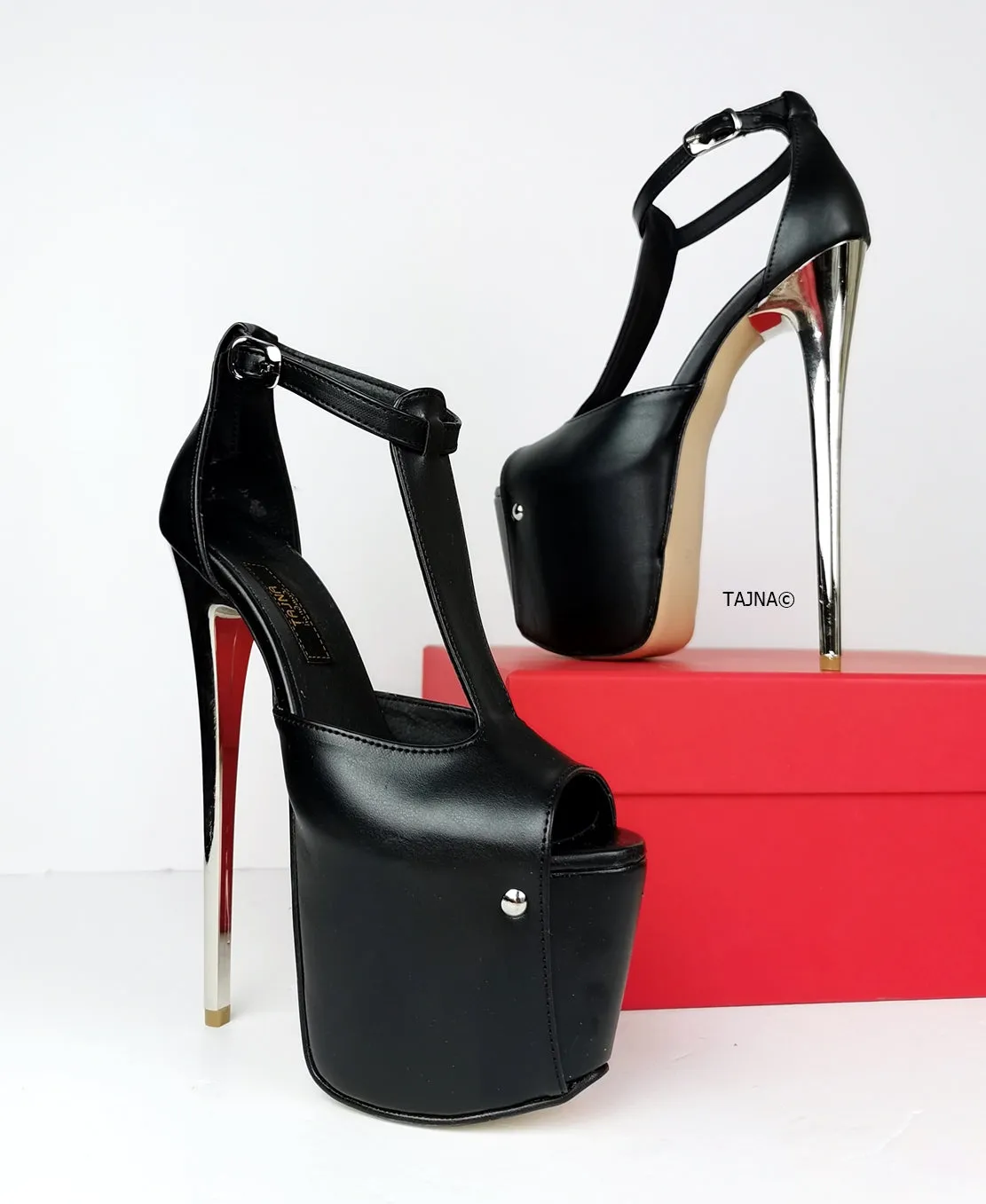 T-Strap High Heel Metallic Heels