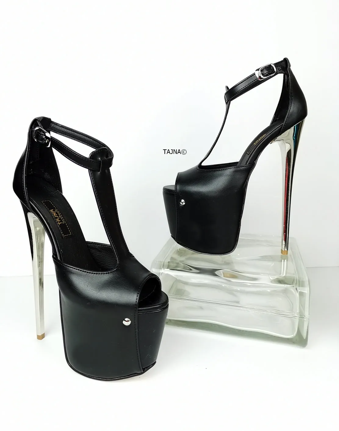 T-Strap High Heel Metallic Heels