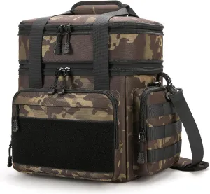Tactical Lunch Box for Men, Insulated Bag Adult, Thermal Lunchbox Leakproof Waterproof Cooler Bag, Dual Compartment Tote, Large Pail Work Office Camping Travel(Black Camo)