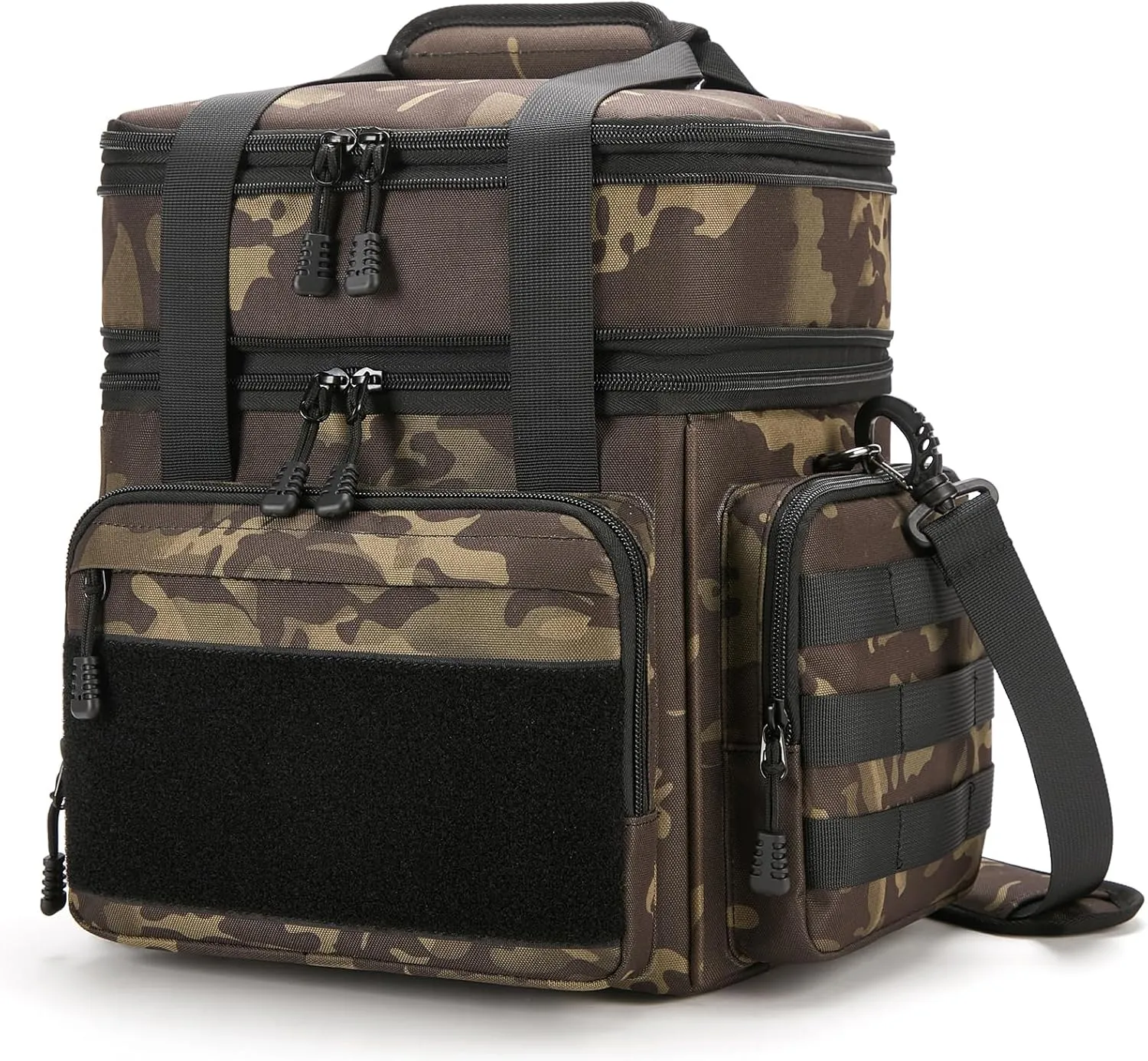 Tactical Lunch Box for Men, Insulated Bag Adult, Thermal Lunchbox Leakproof Waterproof Cooler Bag, Dual Compartment Tote, Large Pail Work Office Camping Travel(Black Camo)