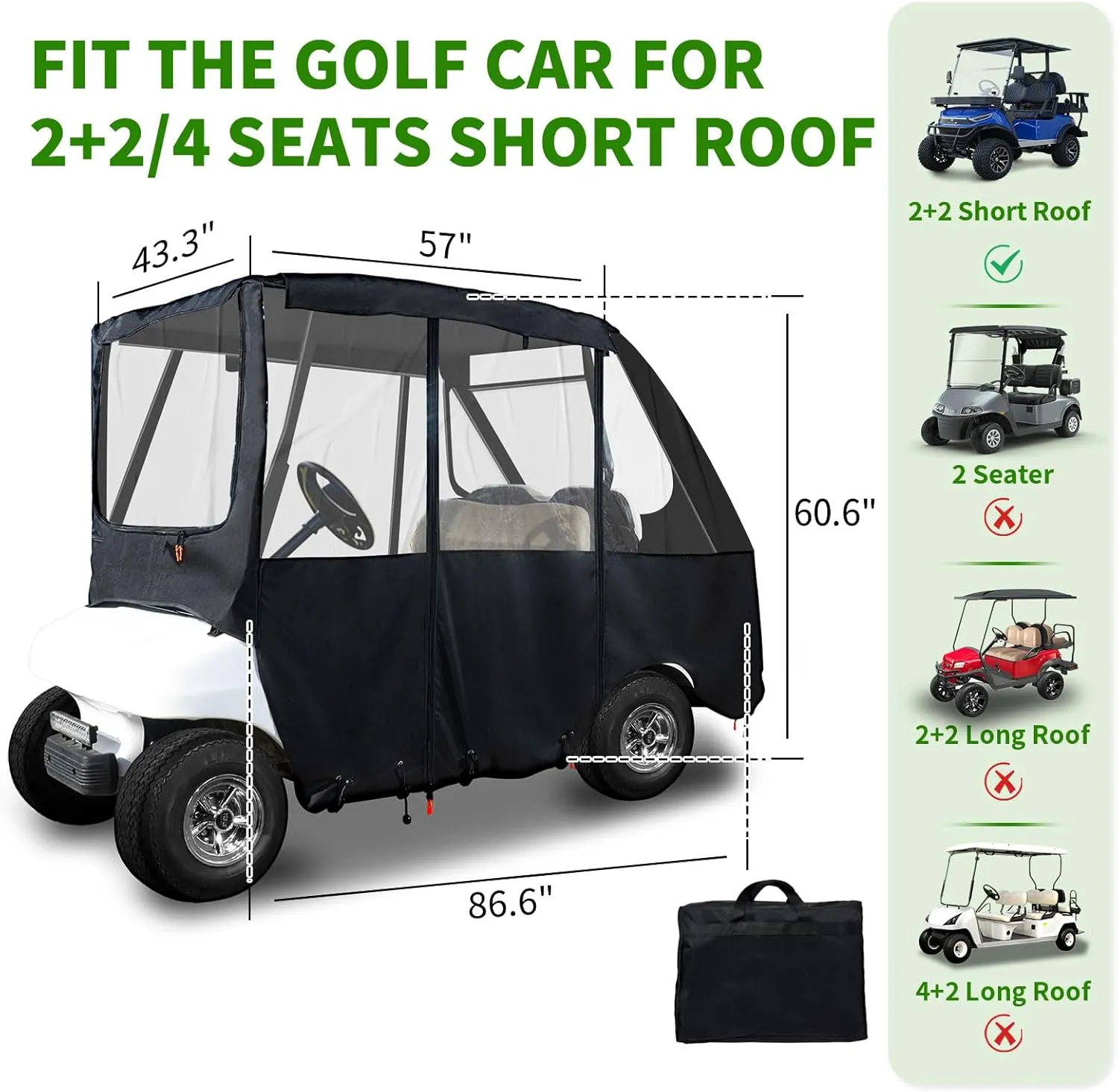 Tecoom Golf Cart Enclosure, 2/4/6 Passenger Rain Cover Outdoor 600D Waterproof, Dustproof, Snowproof, Clear Windows, Door Zippers, Windproof Hooks Universal Fit for EZGO, Yamaha, Club Car Covers