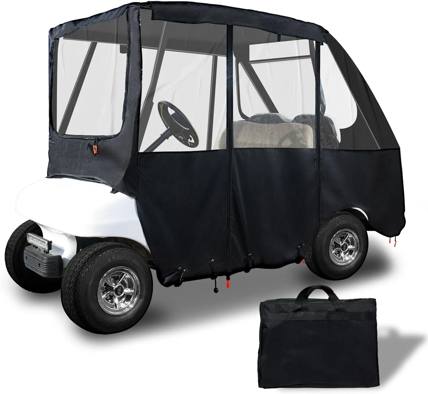 Tecoom Golf Cart Enclosure, 2/4/6 Passenger Rain Cover Outdoor 600D Waterproof, Dustproof, Snowproof, Clear Windows, Door Zippers, Windproof Hooks Universal Fit for EZGO, Yamaha, Club Car Covers