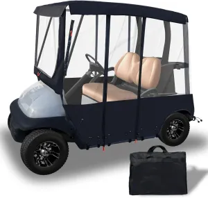 Tecoom Golf Cart Enclosure, 2/4/6 Passenger Rain Cover Outdoor 600D Waterproof, Dustproof, Snowproof, Clear Windows, Door Zippers, Windproof Hooks Universal Fit for EZGO, Yamaha, Club Car Covers