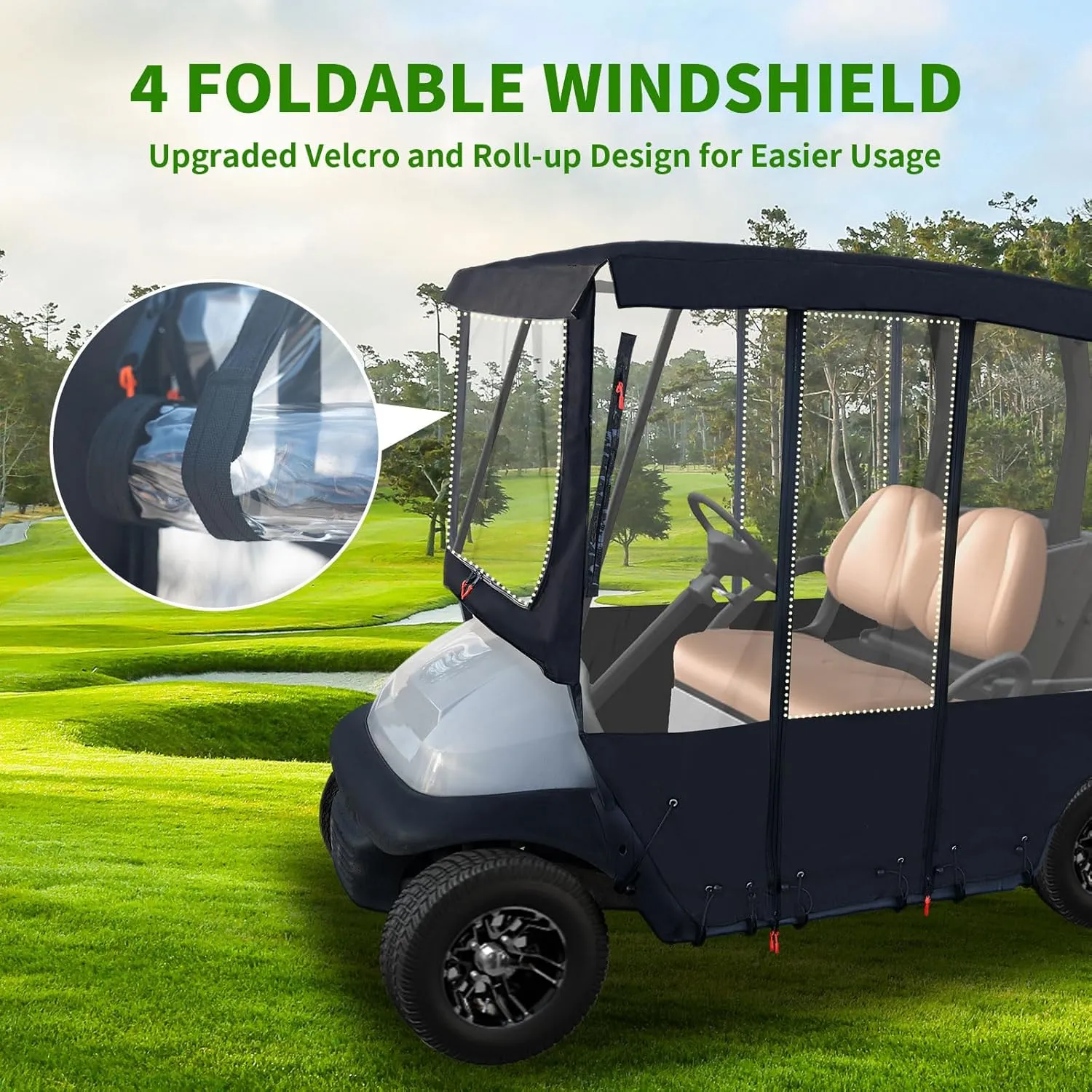 Tecoom Golf Cart Enclosure, 2/4/6 Passenger Rain Cover Outdoor 600D Waterproof, Dustproof, Snowproof, Clear Windows, Door Zippers, Windproof Hooks Universal Fit for EZGO, Yamaha, Club Car Covers