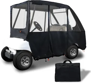 Tecoom Golf Cart Enclosure, 2/4/6 Passenger Rain Cover Outdoor 600D Waterproof, Dustproof, Snowproof, Clear Windows, Door Zippers, Windproof Hooks Universal Fit for EZGO, Yamaha, Club Car Covers