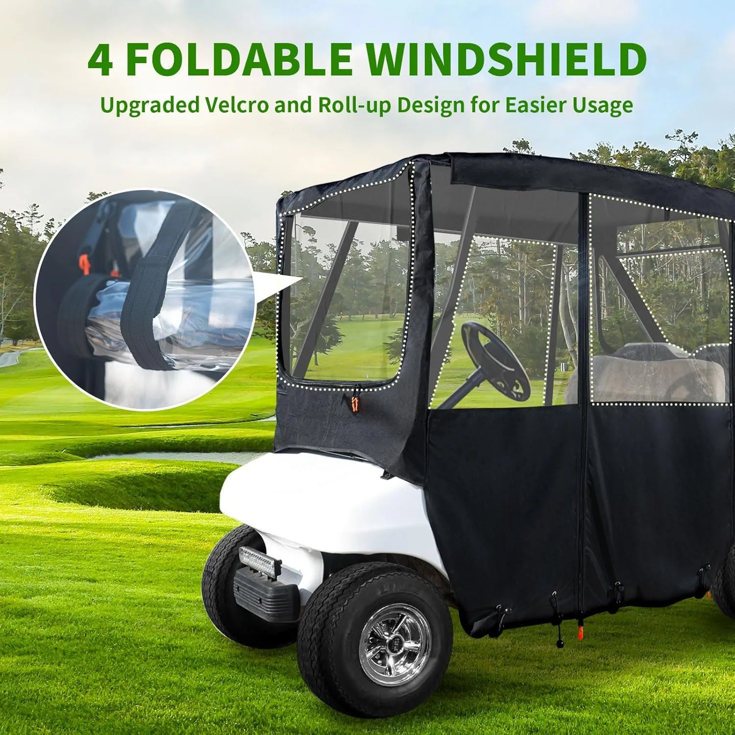 Tecoom Golf Cart Enclosure, 2/4/6 Passenger Rain Cover Outdoor 600D Waterproof, Dustproof, Snowproof, Clear Windows, Door Zippers, Windproof Hooks Universal Fit for EZGO, Yamaha, Club Car Covers