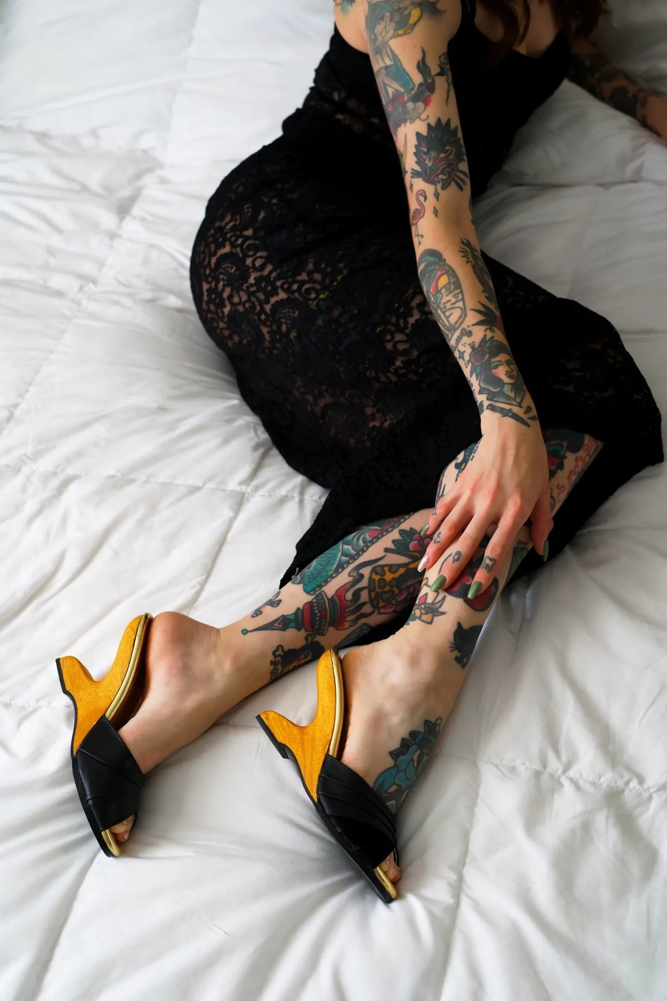 The Ilze Mule in Black Leather and Suede