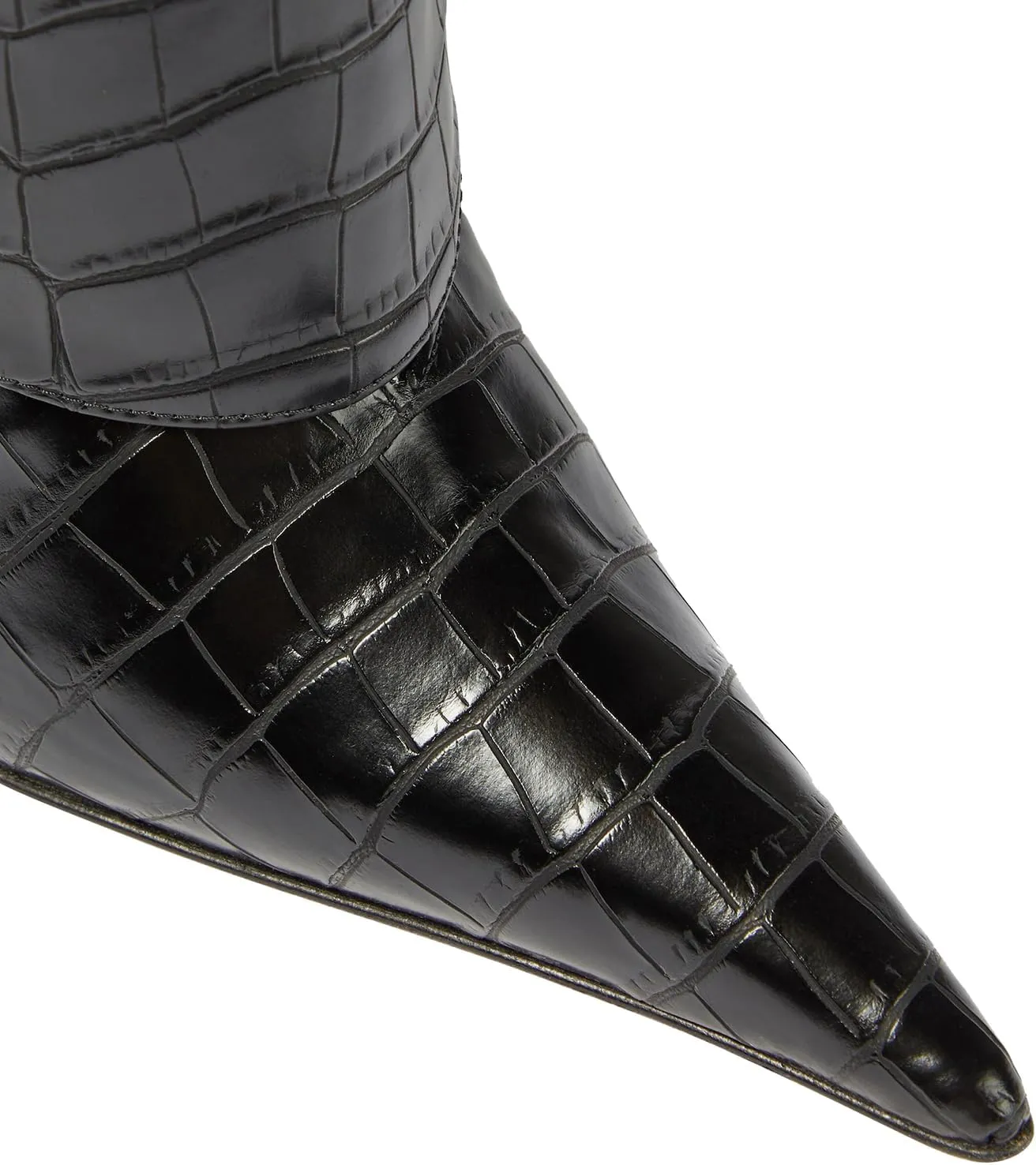 THESHY Women's Pointed Toe Leather Knee High Boots Stiletto High Heel Fold Over Boot Pull-on Shoes