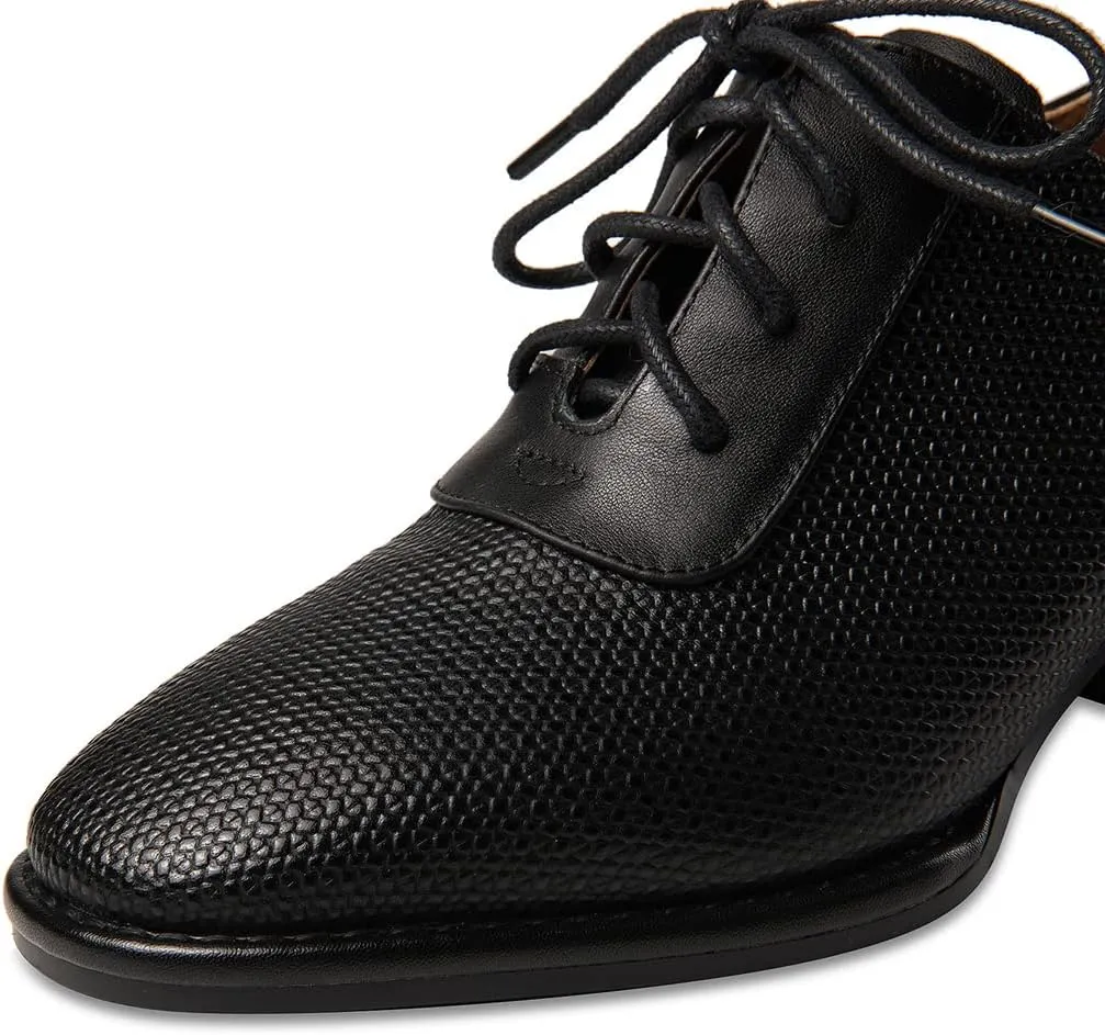 TinaCus Genuine Leather Women's Handmade Round Toe Chunky Heel Lace Up Oxford Pumps