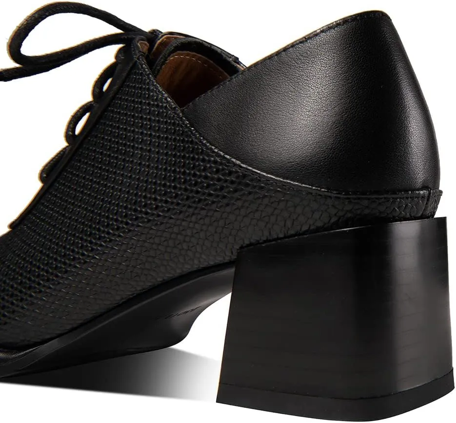 TinaCus Genuine Leather Women's Handmade Round Toe Chunky Heel Lace Up Oxford Pumps