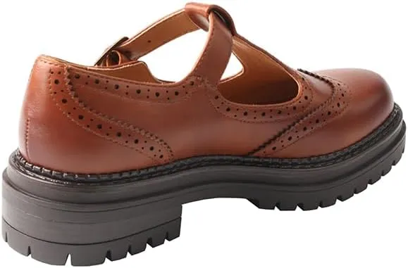 TMA EYES Chunky Platform T-Strap Hollowed-Out Loafer Vintage Round Toe Women's Single Shoes
