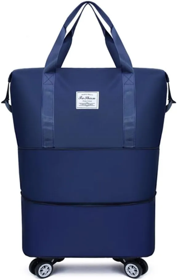 Travel Tote Bag with Trolley Sleeve Expandable Extra Duffel Bag with Wheels Lightweight Traveling Foldable Suitcase