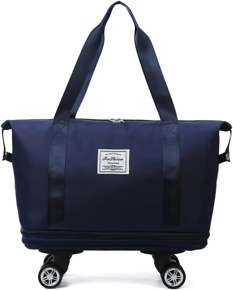 Travel Tote Bag with Trolley Sleeve Expandable Extra Duffel Bag with Wheels Lightweight Traveling Foldable Suitcase