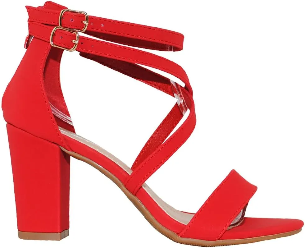 TRENDSUP Women's Open Toe Ankle Strap High Chunky Heel Sandals