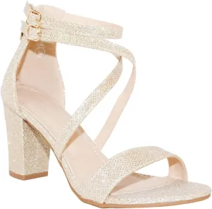 TRENDSUP Women's Open Toe Ankle Strap High Chunky Heel Sandals