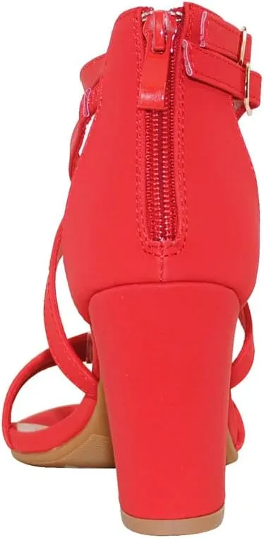 TRENDSUP Women's Open Toe Ankle Strap High Chunky Heel Sandals