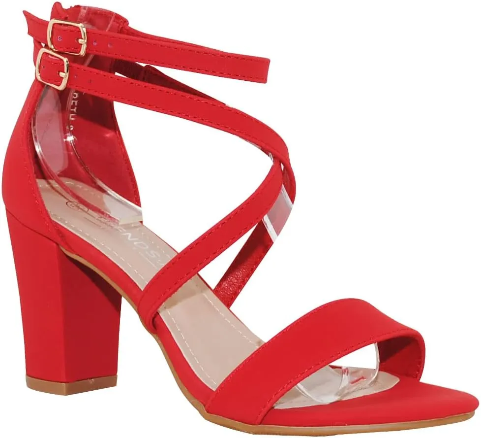 TRENDSUP Women's Open Toe Ankle Strap High Chunky Heel Sandals