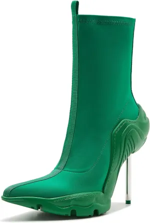 Tsrenlmln Women's Ankle Boots High Heel Boots for Women Stiletto Heel Boots Fashion Pointed Toe Ankle Booties for Women Womens Elastic Fabric 8cm Heel Pull-On High Heel Booties