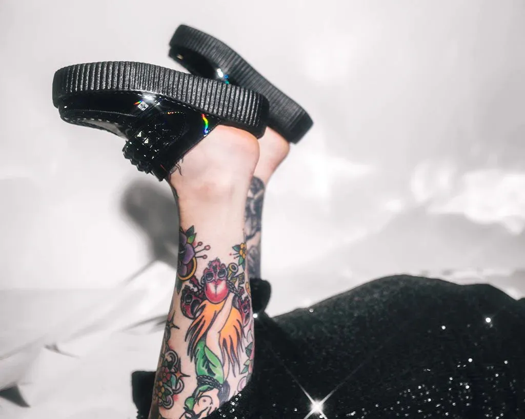 TUK-V3261L Black Rainbow Haze Studded Creeper Mule
