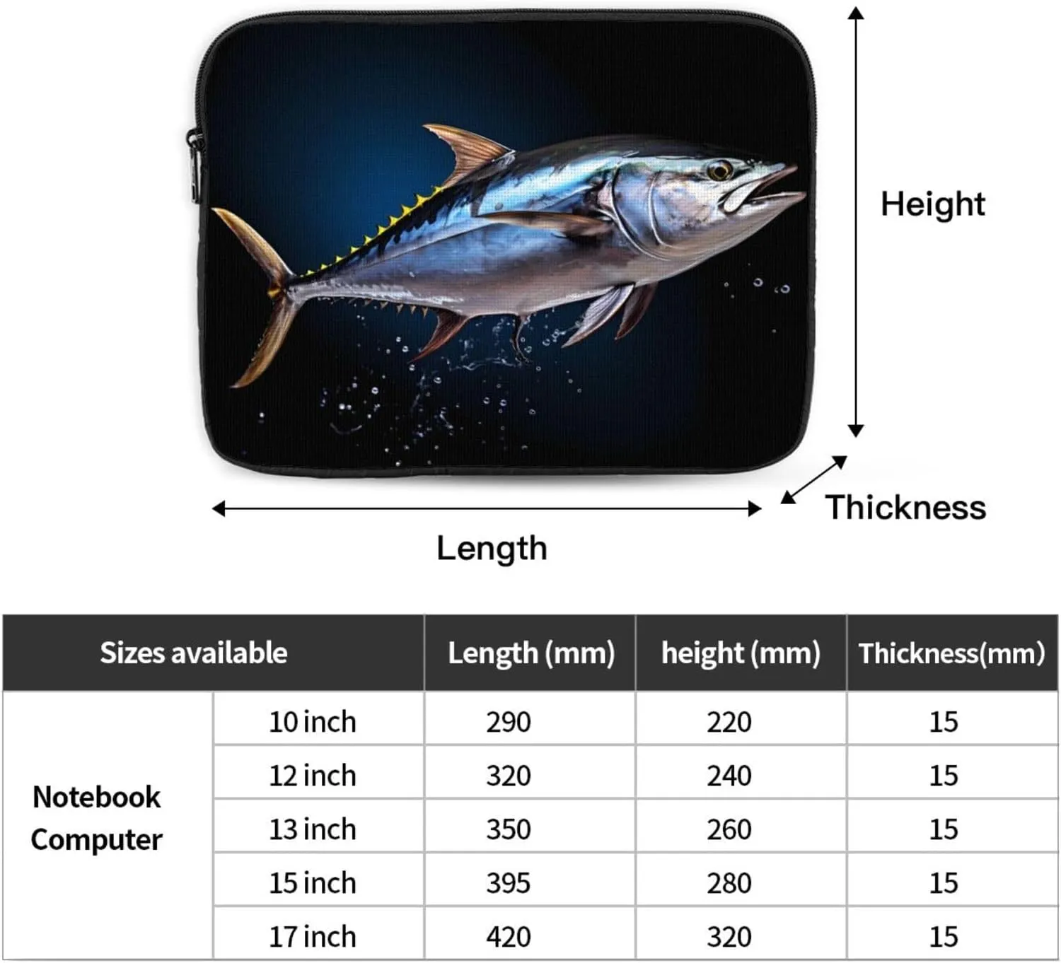 Tuna Pattern Shockproof Portable Laptop 17 inch Sleeve Bag for Men and Women - Ideal for Business Travel, School, and Daily Use