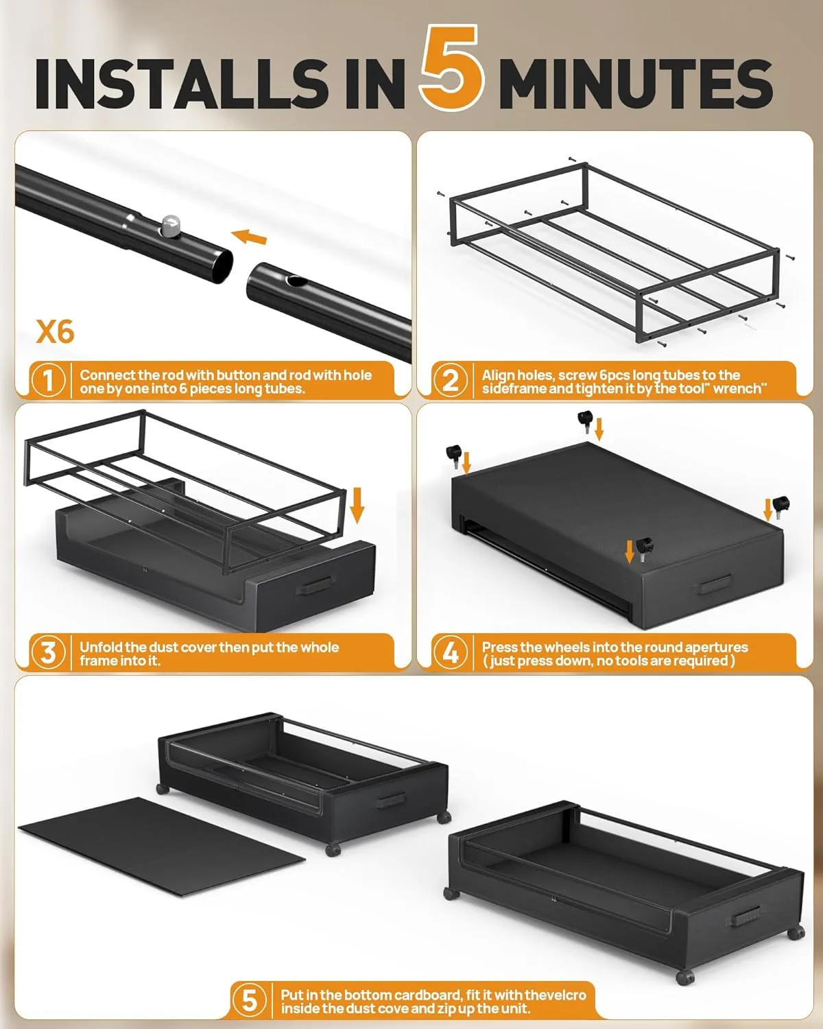 Under Bed Storage with Wheels, 2 Pack Square Under Bed Storage Containers, 60L Under The Bed Storage Bins, Rolling Under The Bed Storage Metal Drawer for Clothes, Blankets, Shoes...