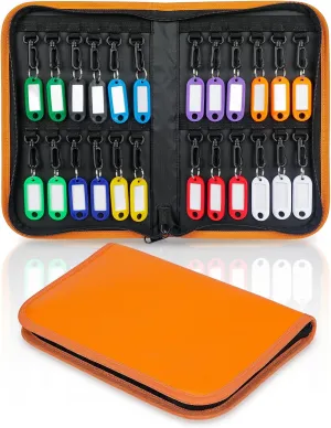 Uniclife Zippered Key Case Organizer Waterproof and Fireproof Orange Key Binder with 24 Hooks and Tags Portable Key Storage Book for Offices Real Estate Agencies Hotels and Rental Management (Orange)