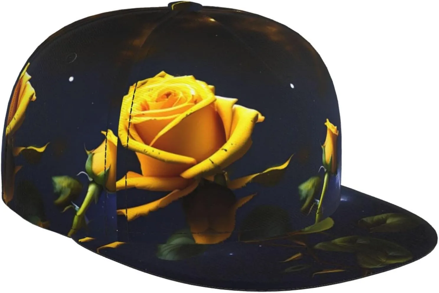 Unisex Baseball Cap, Adjustable Fashion Flat Brim Cap, Suitable for All Seasons, Daily, Outing, Sports Yellow Roses Starry Night Pattern