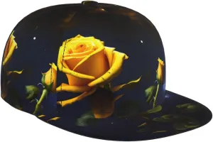 Unisex Baseball Cap, Adjustable Fashion Flat Brim Cap, Suitable for All Seasons, Daily, Outing, Sports Yellow Roses Starry Night Pattern