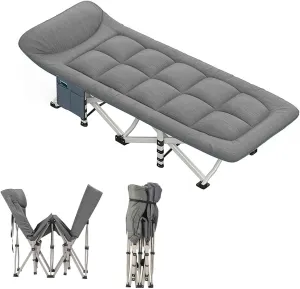 UPGENT Camping Cot, Folding Cot with Pillow, Outdoor Portable Lounge Chair Sleeping Cots Bed, Perfect for Camping, Pool, Beach, Patio