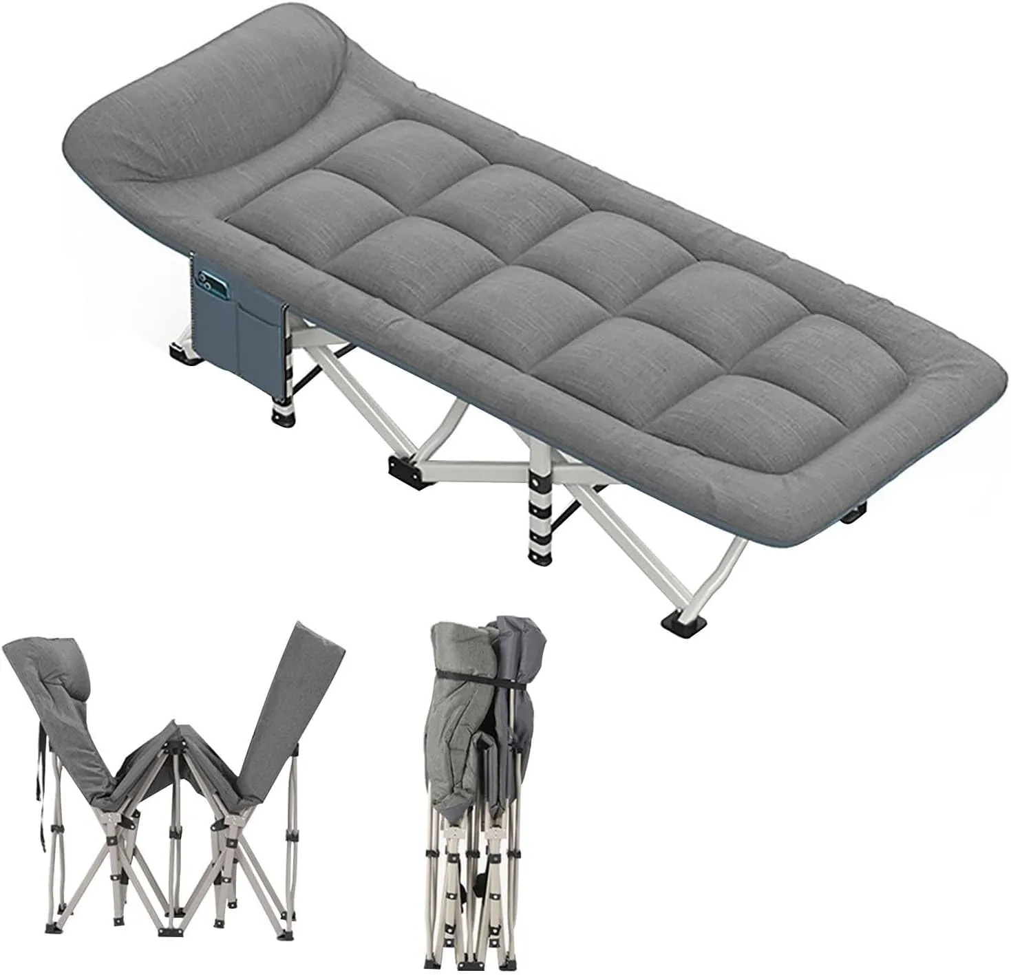 UPGENT Camping Cot, Folding Cot with Pillow, Outdoor Portable Lounge Chair Sleeping Cots Bed, Perfect for Camping, Pool, Beach, Patio