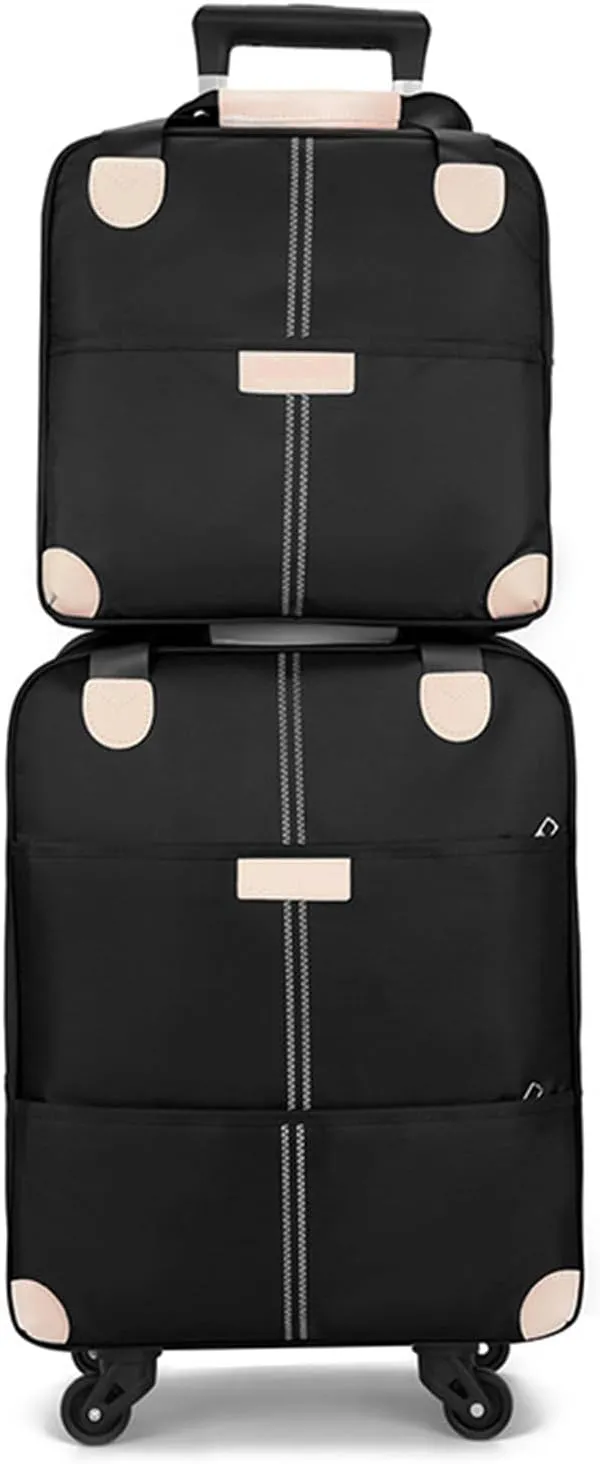 Upright Carry On Luggage Set with Duffel Bag, 17 Inch Lightweight Suitcase with Spinner Wheels for Business and Travel Black