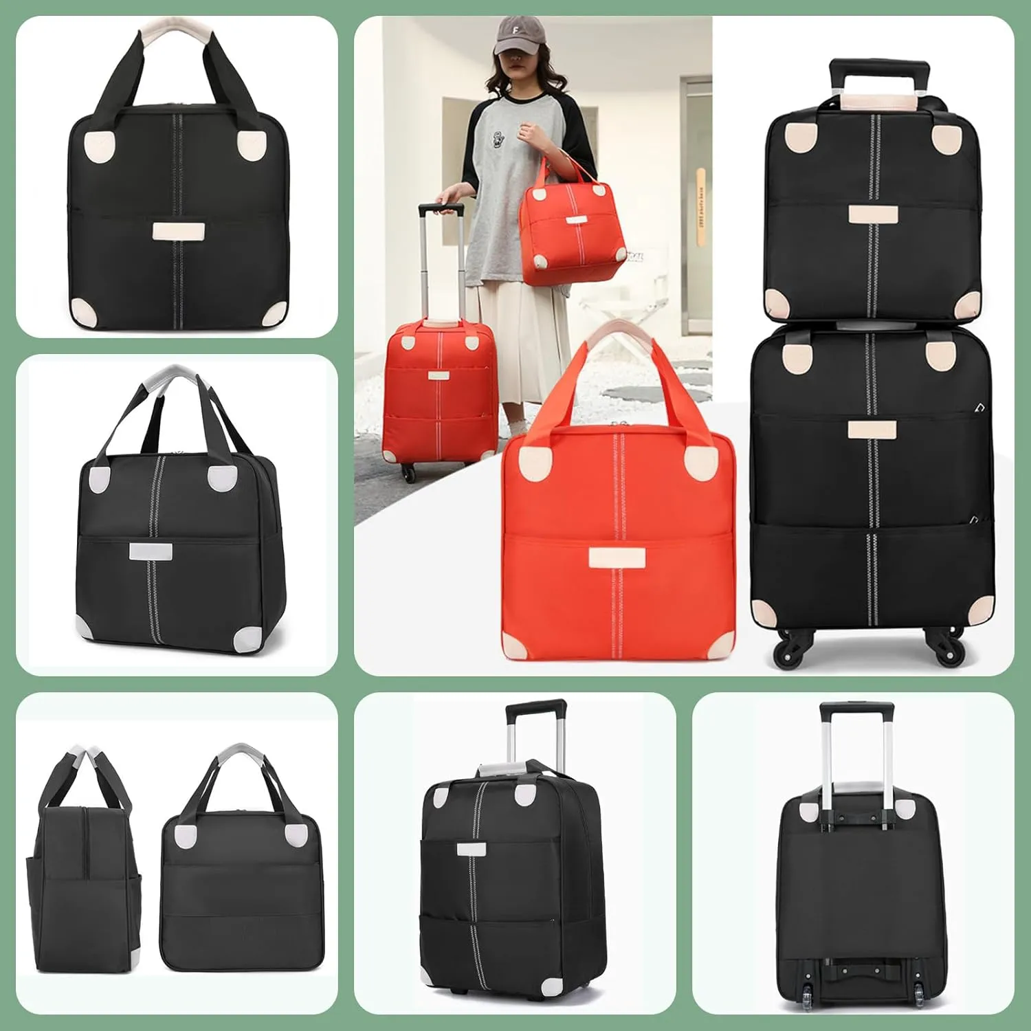 Upright Carry On Luggage Set with Duffel Bag, 17 Inch Lightweight Suitcase with Spinner Wheels for Business and Travel Black