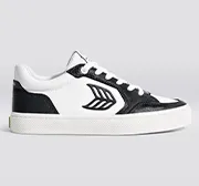 VALLELY White Leather Black Accents Sneaker