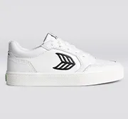 VALLELY White Leather Black Logo Sneaker