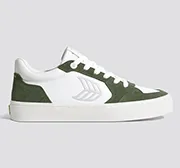 VALLELY White Leather Bronze Green Suede Ice Logo Sneaker