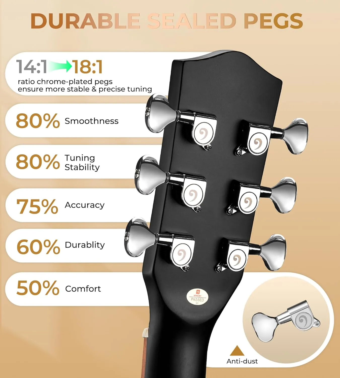 Vangoa 41" Acoustic Guitar Bundle for Adults Beginners Teens Dreadnought Full Size Cutaway Guitarra Acústica Kit with Wooden Bindings, Gig Bag, Tuner, Steel Strings, Capo, Strap, Black