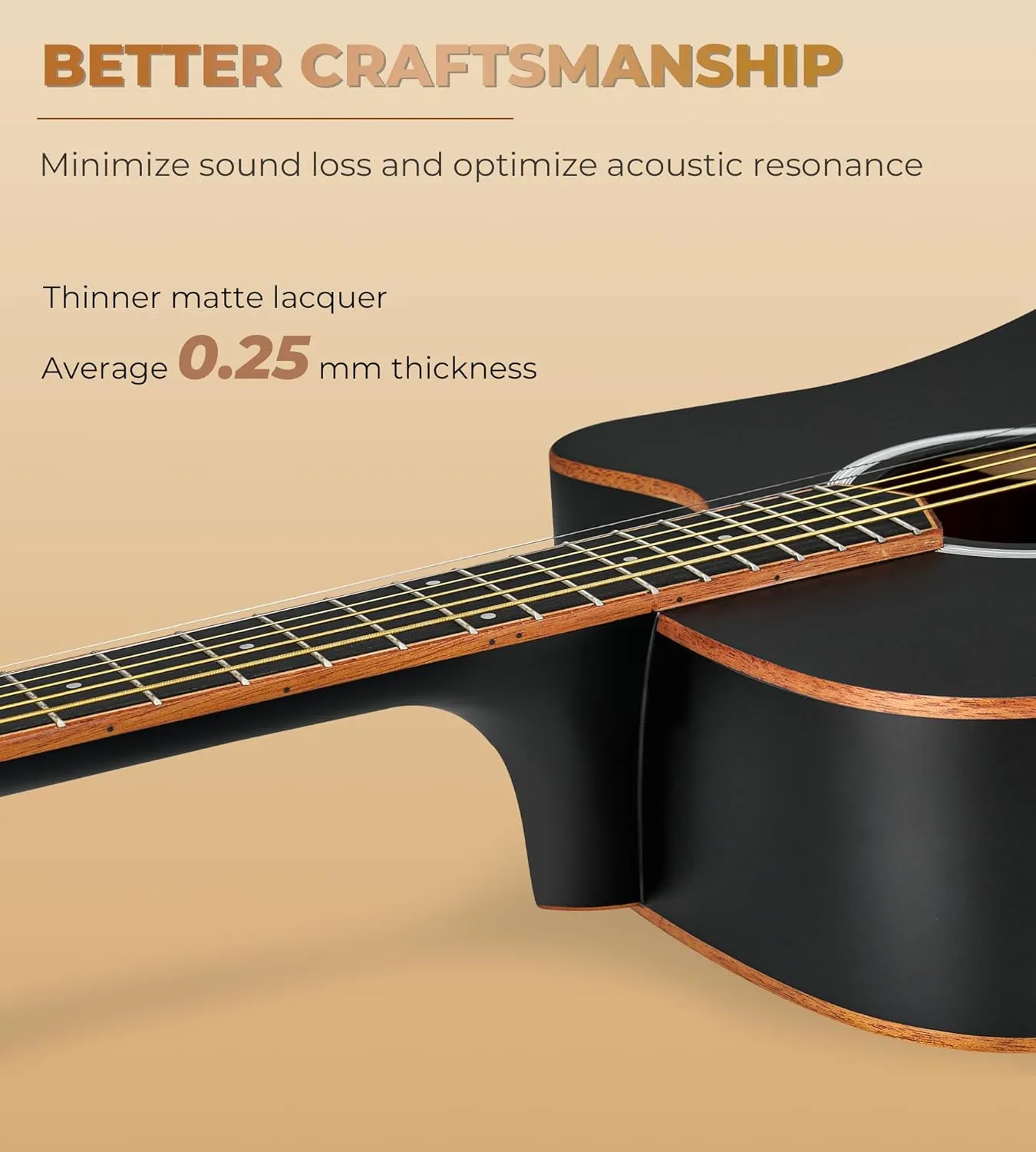 Vangoa 41" Acoustic Guitar Bundle for Adults Beginners Teens Dreadnought Full Size Cutaway Guitarra Acústica Kit with Wooden Bindings, Gig Bag, Tuner, Steel Strings, Capo, Strap, Black