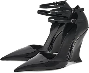 Vertundy Women's Ankle Strap Pumps Closed Pointed Toe Wedge High Heels Sandals Spring Fashion Wedding Bride Pumps Shoes
