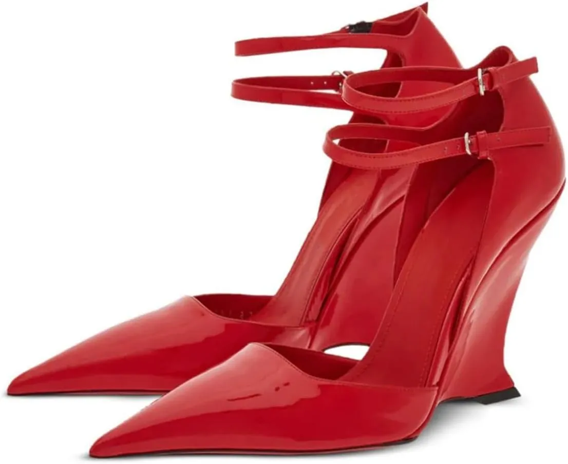 Vertundy Women's Ankle Strap Pumps Closed Pointed Toe Wedge High Heels Sandals Spring Fashion Wedding Bride Pumps Shoes