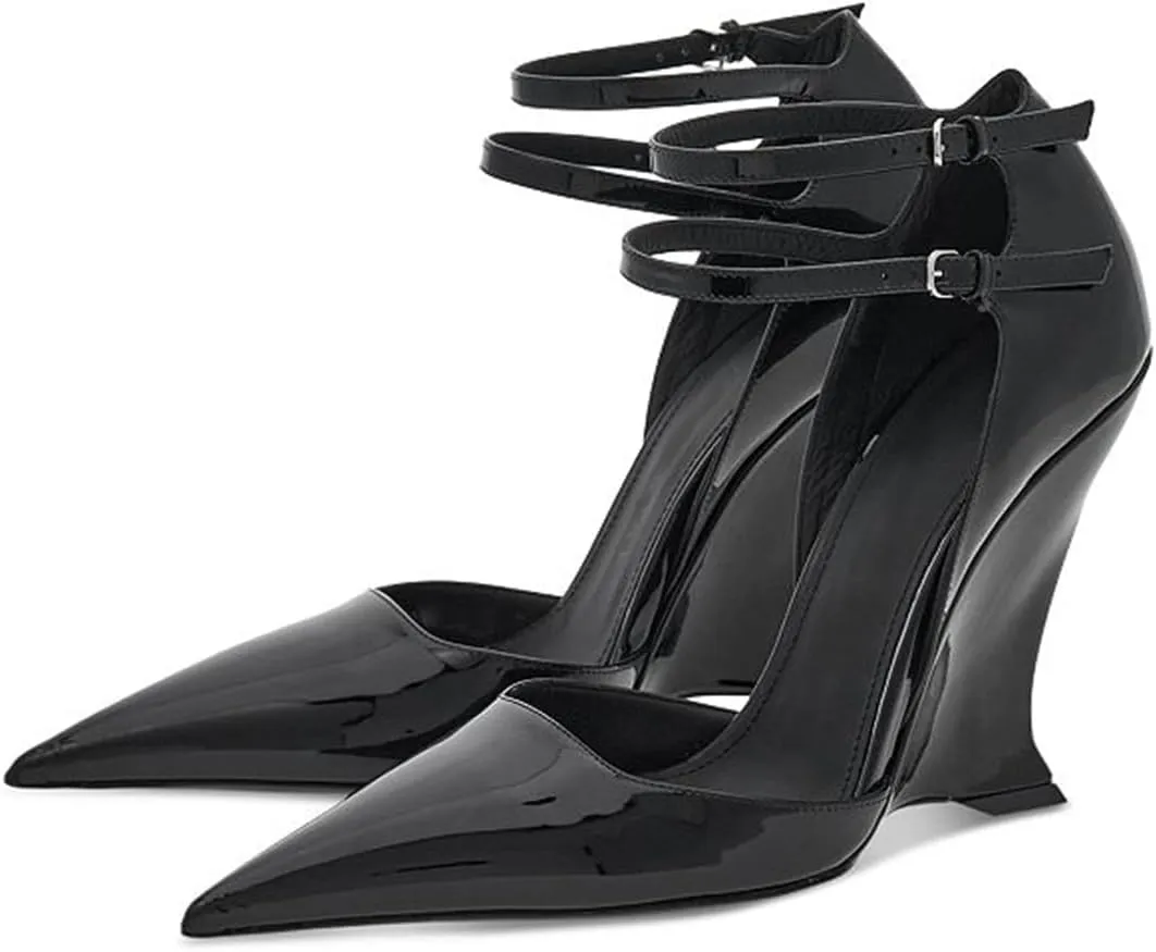 Vertundy Women's Ankle Strap Pumps Closed Pointed Toe Wedge High Heels Sandals Spring Fashion Wedding Bride Pumps Shoes