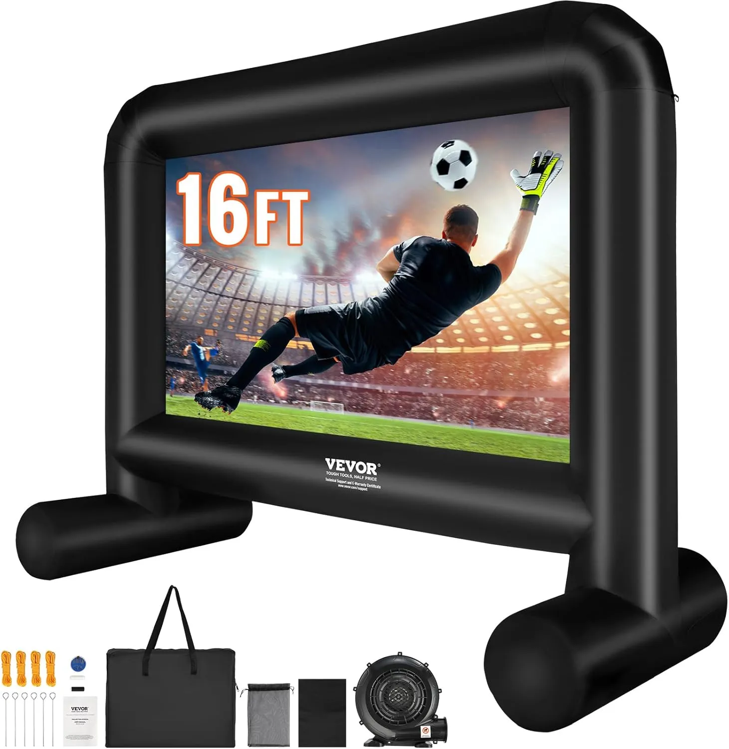 VEVOR Inflatable Movie Screen, 16 FT Inflatable Projector Screen for Outside with Blower and Carrying Bag, Front/Rear Projection, Oxford Fabric Blow Up Screen for Outdoor Parties Backyard Movie Night