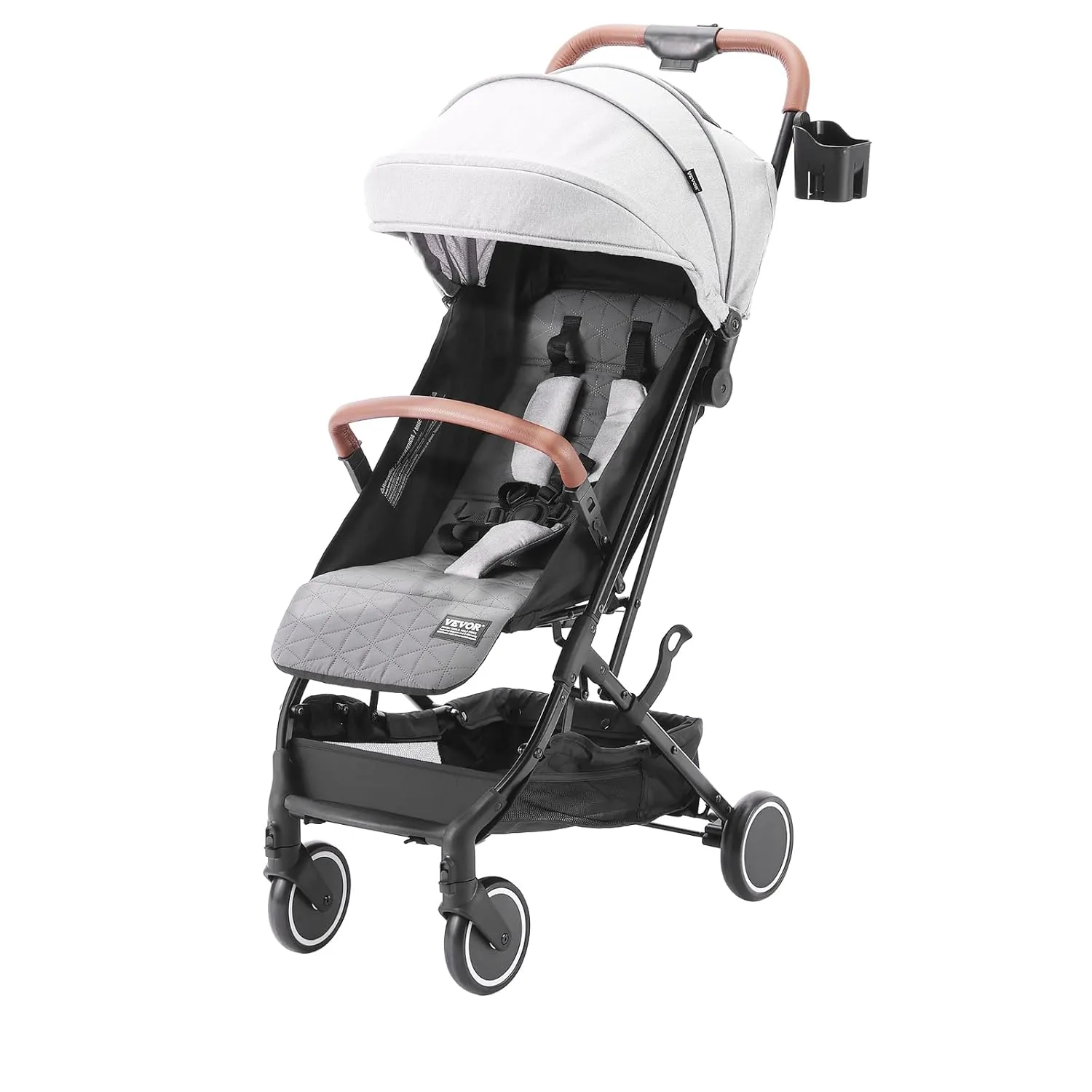 VEVOR Standard Baby Infant Stroller, Toddler Stroller with 95°-150° Adjustable Backrest & & 0/90°Adjustable Footrest & One-Click Folding, Newborn Stroller with Cup Holder and Carry Bag, Light Grey