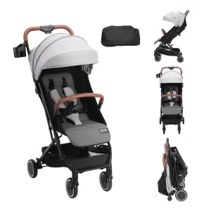 VEVOR Standard Baby Infant Stroller, Toddler Stroller with 95°-150° Adjustable Backrest & & 0/90°Adjustable Footrest & One-Click Folding, Newborn Stroller with Cup Holder and Carry Bag, Light Grey