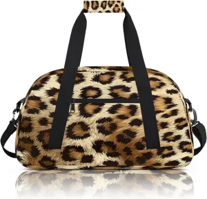 Vintage Leopard Print Small Gym Bag 18 inch Carry On Duffel Bag for Weekender Travel Sports Workout Yoga Gymnastics Dance Ballet