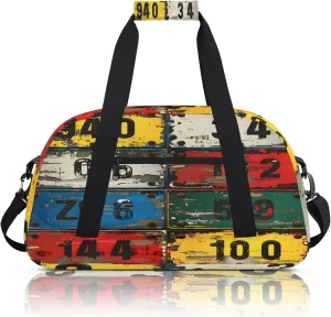 Vintage License Plate Numbers Small Gym Bag 18 inch Carry On Duffel Bag for Weekender Travel Sports Workout Yoga Gymnastics Dance Ballet