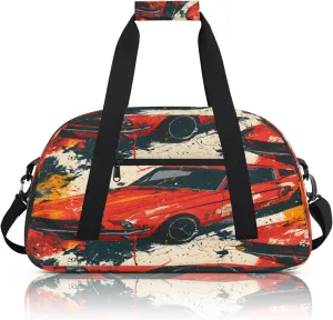 Vintage Red Racing Car Small Gym Bag 18 inch Carry On Duffel Bag for Weekender Travel Sports Workout Yoga Gymnastics Dance Ballet