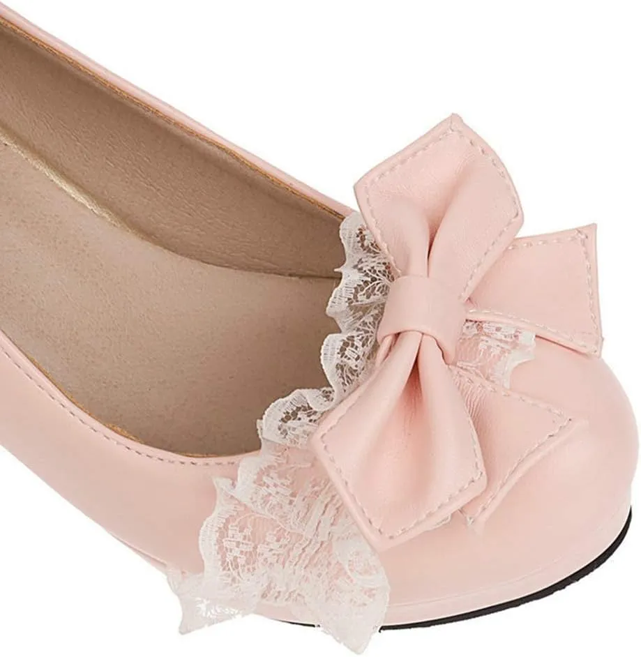 VOKLIN Women's Girls Lolita Platform Mary Jane Pumps Sweet Bow Ankle Strap Block High Heel Oxford Dress Shoes