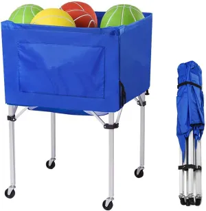 Volleyball Ball cart with Wheels Portable Basket Storage Cart 37in x 26in x 26in Garage Sports Equipment Organizer Volleyball Basketball Soccer Toy Blue