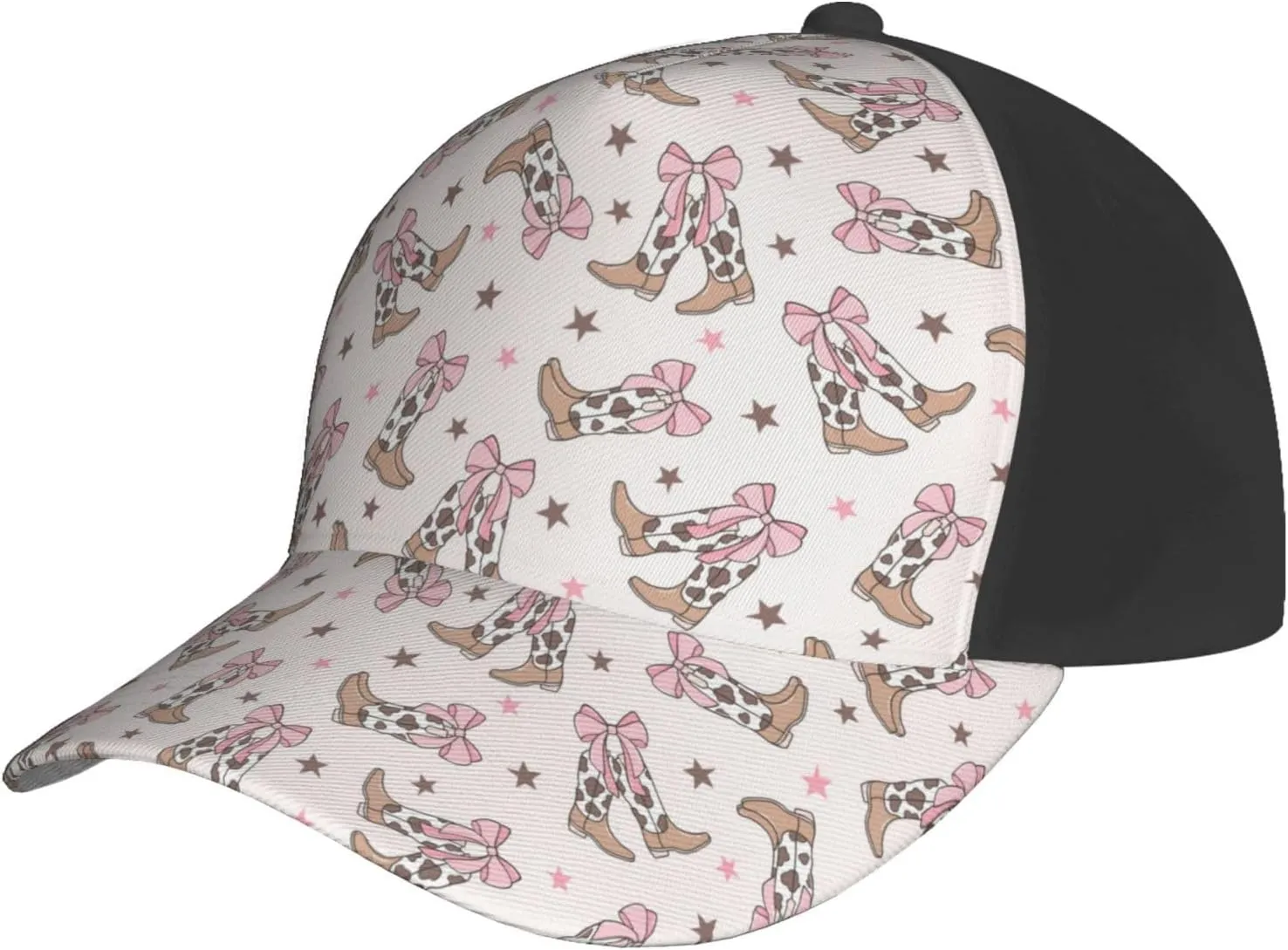 VOSERY Mens Womens Baseball Caps, Cow Bows Cowgirl Boots Print Adjustable Golf Hats Baseball Cap for Men Women Dad Trucker Black