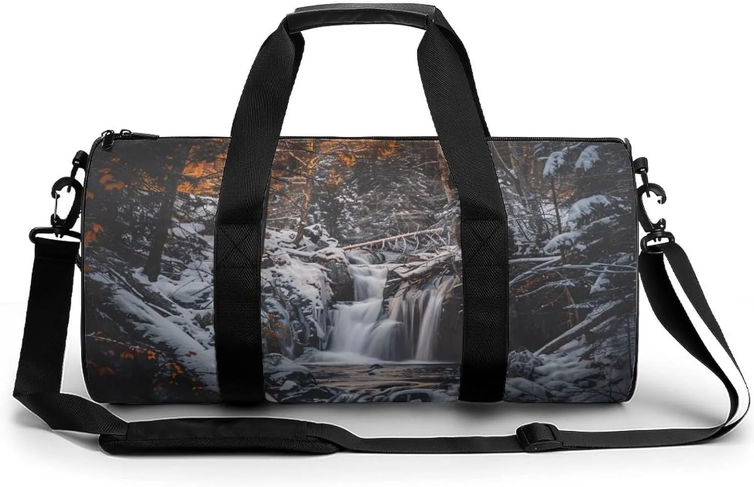 Waterfall Rime Winter Woods Mountains Gym Bag for Men Women Duffle Bags Travel Tote